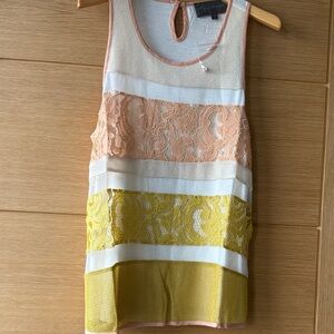 Sunday in Brooklyn Peach and Yellow Lace Tank Top